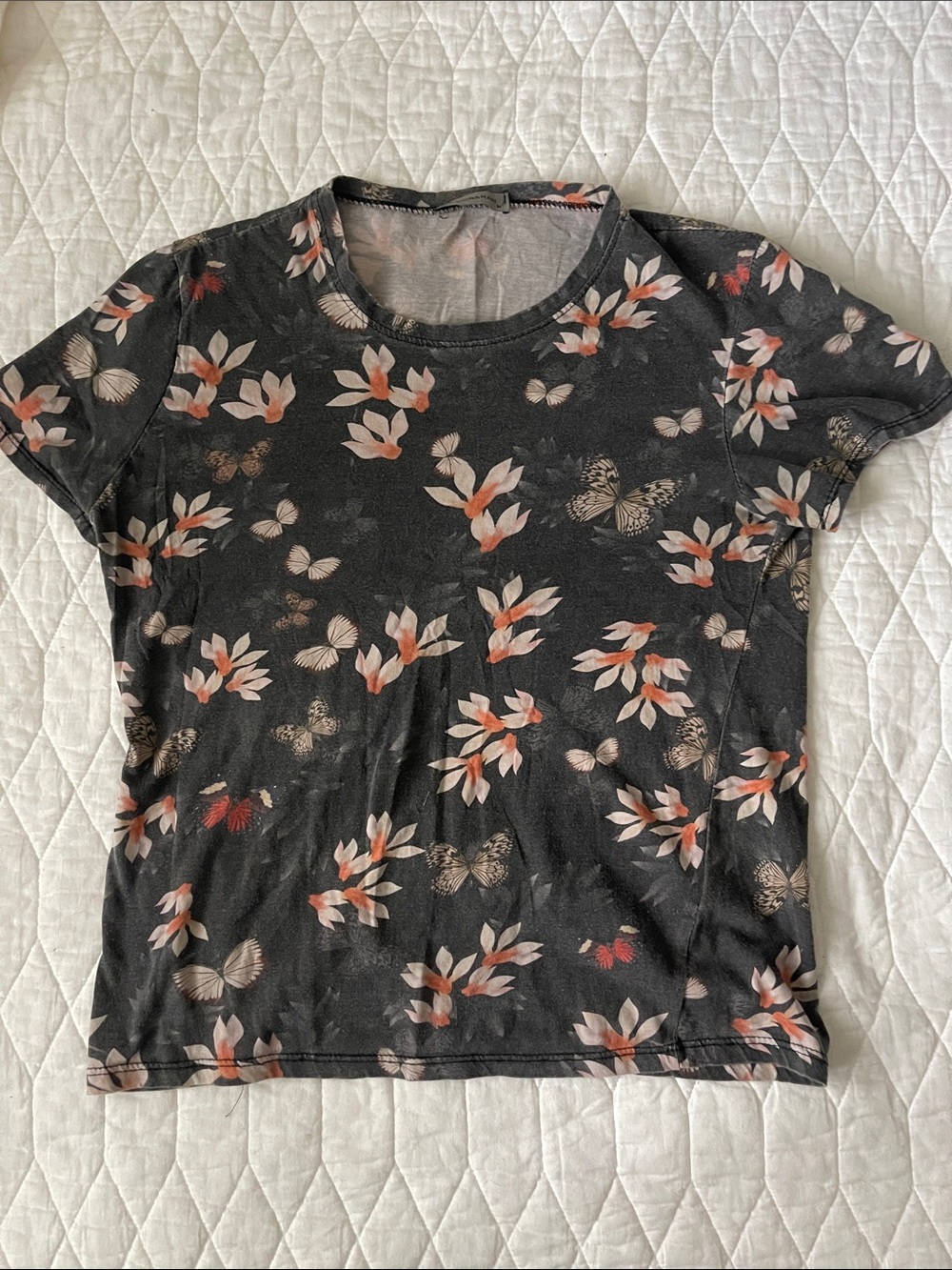 Black Floral & Butterfly Short Sleeve Tee